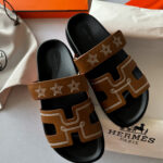 Капці Hermes Chyrpe Brown Stars зі шкіри