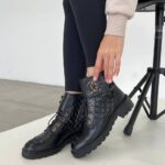 Чоботи Lace-up Boots Black із хутром — шкіряні зимові чоботи