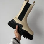 Чоботи Bottega Veneta Cream Black Premium з шкіри та флісу