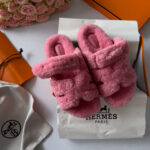 Hermes slippers Teddy Pink pantofle-pohodlné kožešinové domácí pantofle