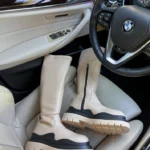 Чоботи Bottega Veneta Beige High Premium з шкіри та флісу