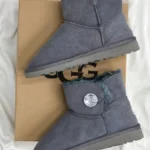UGG Mini Bailey Button Bling Grey – жіночі замшеві уггі з овчиною