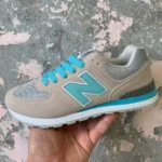 New Balance 574 Grey / Mint - baskets en daim et textile pour hommes
