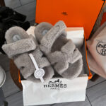 Капці Hermes Slippers Teddy Grey — комфортні хутряні домашні капці