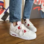 Air Jordan 4 Retro Valge / punane tossud-nahast stiilsed mehed / naised