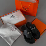 Капці Empire Sandal Hermes Leather Black — шкіряні чоловічі шльопанці