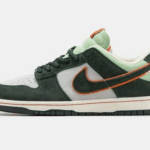Baskets Nike SB Dunk Low Pro Eire Green White Orange-daim et textile