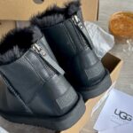 UGG Mini ZIP musta nahka-nahka Naisten talvi ugg saappaat