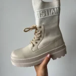 Чоботи Dior Beige Sock — стильні жіночі шкіряні ботинки ----------