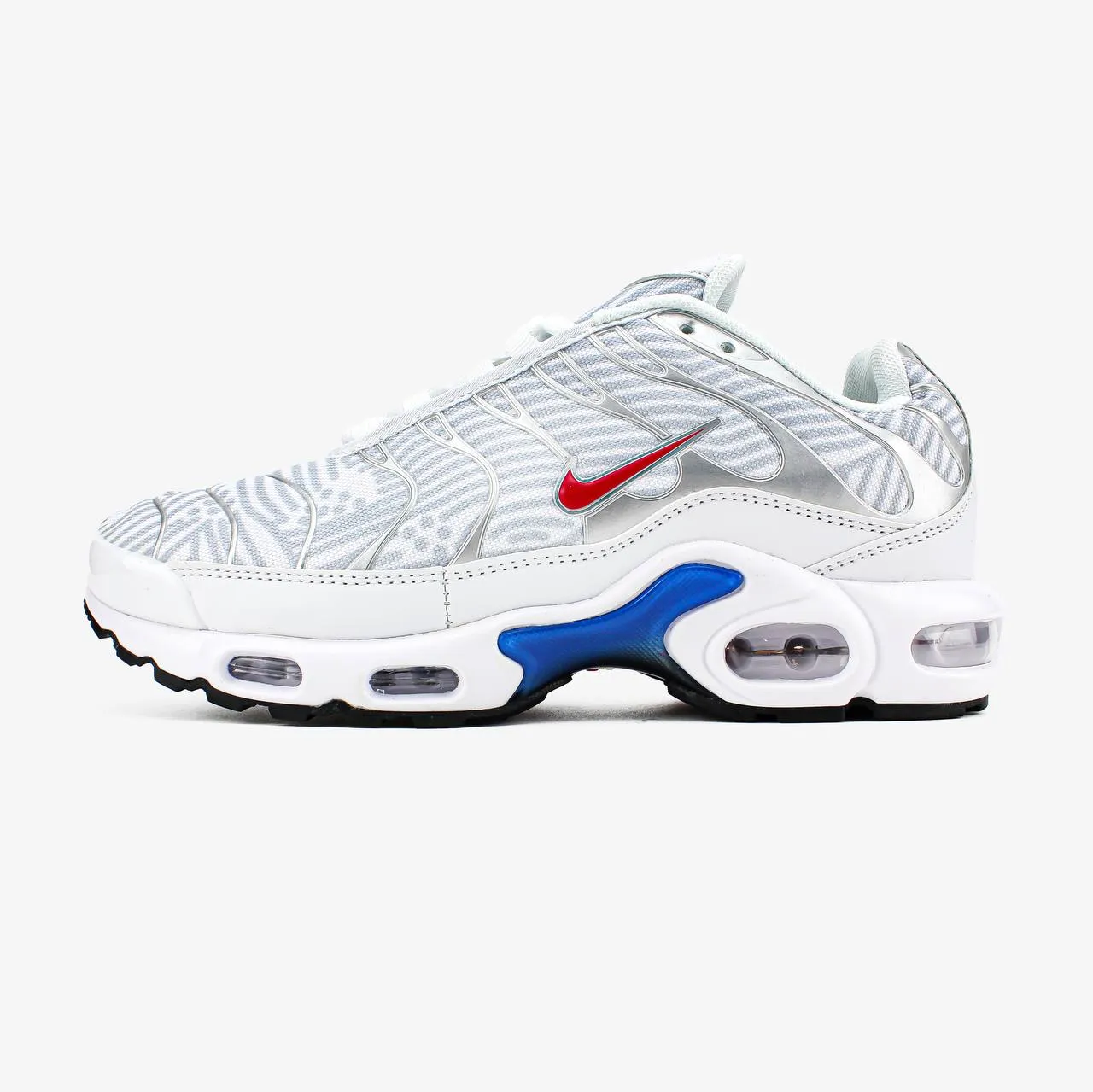 95f569d4-73c9-41d3-9d18-dc89b10745fe Baskets Nike Air Max plus White University Red (GS) - cuir et textile – Image 1