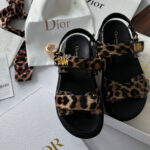 Сандалі Dior Sandals Premium Leopard Black — шкіряні жіночі сандалі