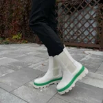 Чоботи Bottega Veneta White Green Fur – шкіряні з хутром