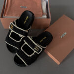 Капці Miu Women's Miu Crochet Knit Slides Black — стильні текстильні сланці