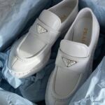 Mokasíny Prada White Brushed Leather-bílé lakované pánské / dámské