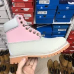 Чоботи Timberland Grey/Pink термо жіночі зимові шкіряні