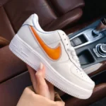 Кеди Air Force 1 White & Orange шкіряні білі з помаранчевим акцентом
