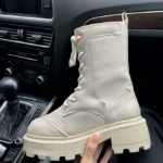 Чоботи No Brand Boots Beige Fur жіночі шкіряні бежеві