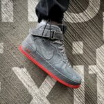 Кеди Nike Air Force 1 High Fur Grey/Red — замша та хутро