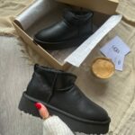 UGG Classic Ultra Mini Platform Black Leather — шкіряні жіночі уггі