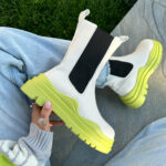 Чоботи Bottega Veneta Beige/Green зі шкіри та флісу