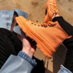 Чоботи No Brand Orange — текстильні стильні осінні чобітки