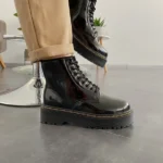 Чоботи Dr. Martens Jadon Platform Black з хутром — жіночі лаковані