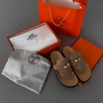 Empire Sandal Hermes Beige Sable-elegantní semišové sandály