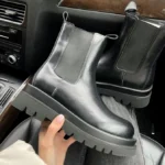 Чоботи Bottega Veneta Low Black — шкіряні жіночі чоботи з флісовою підкладкою