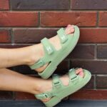 Сандалі у стилі Chanel “Dad Sandals” Green Premium — жіночі зелені сандалі