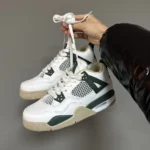 Кросівки Air Jordan Retro 4 White/Beige/Green — шкіра преміум ----------