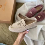 Loro Piana Beige Premium loafers-kvinner semsket elegante sko