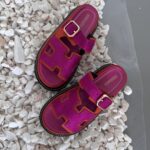 Капці HERMES Platform Slides Fuchsia/Orange шкіра та замша
