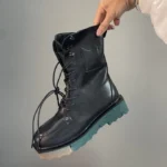 Чоботи Off White Black Fur — жіночі шкіряні зимові черевики з хутром