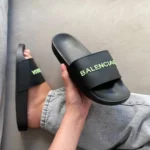 Balenciaga Slides Big Logo Black slippers-stylish rubber flip flops