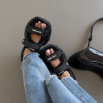 BALENCIAGA 3XL black sandals-stylish leather and textile sandals