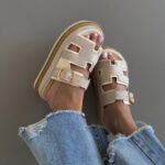 Сандалі HERMES Platform Slides Light Cream — шкіра та замша