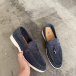 Mokasíny Loro Piano Blue - stylové semišové dámské mokasíny