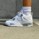 Кросівки Air Jordan 4 White/Gray з натуральної шкіри для спорту та стилю ----------