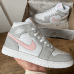 Jordan 1 Retro Custom Lys Grå / Smoke Hvit Sneakers-premium lærsko