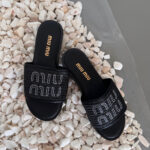 Капці MIU MIU Full Black Slides — шкіряні та текстильні для комфорту