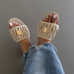 Капці MIU MIU Matelassé Nappa Cream — шкіряні стильні слайди ----------