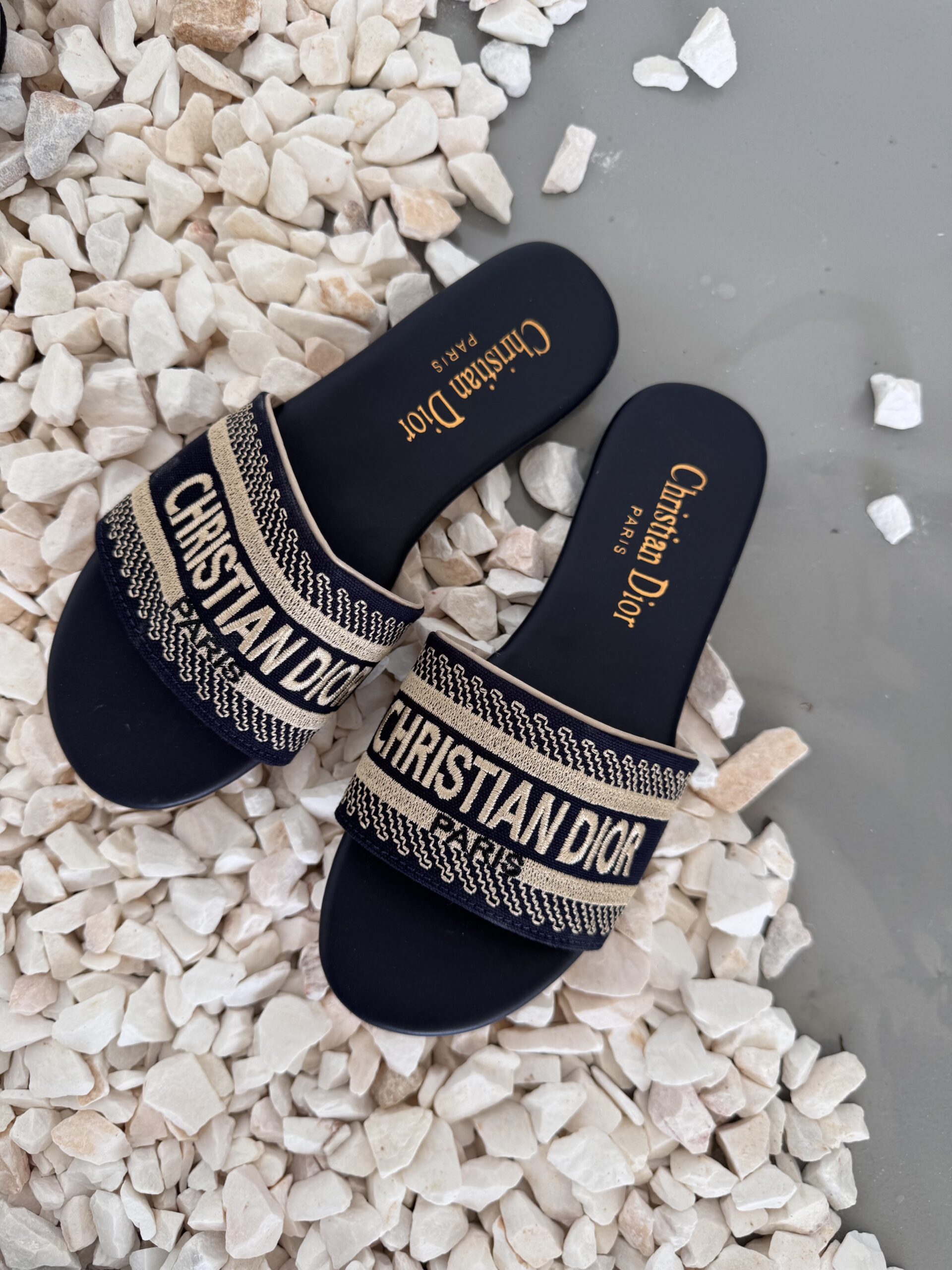 f7bae532-bbde-4bbd-993b-15efa4f0c24e Капці CHRISTIAN DIOR Dway Slide Navy Blue шкіра/текстиль — изображение 1